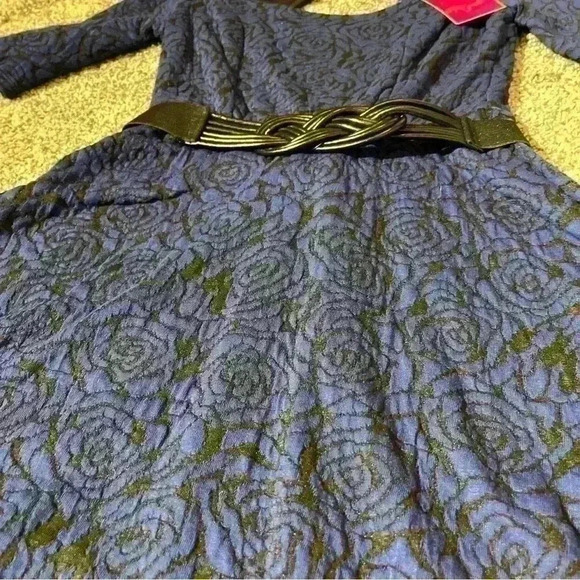 Candie's Juniors Double Knit Rose black and blue Skater Dress size Small - Picture 3 of 11